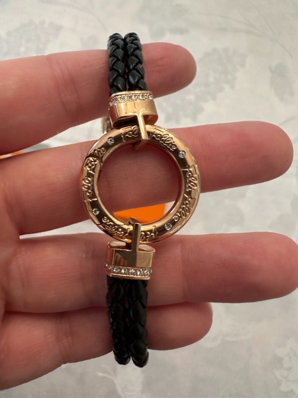 Folli Follie Crystal Black Braided Bracelet Rose Gold Box & Certificate